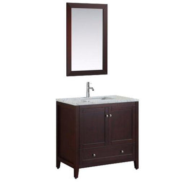 Eviva Lime 30″ Bathroom Vanity Teak(Dark Brown) with White Jazz Marble Carrera Top Bathroom Vanity Eviva